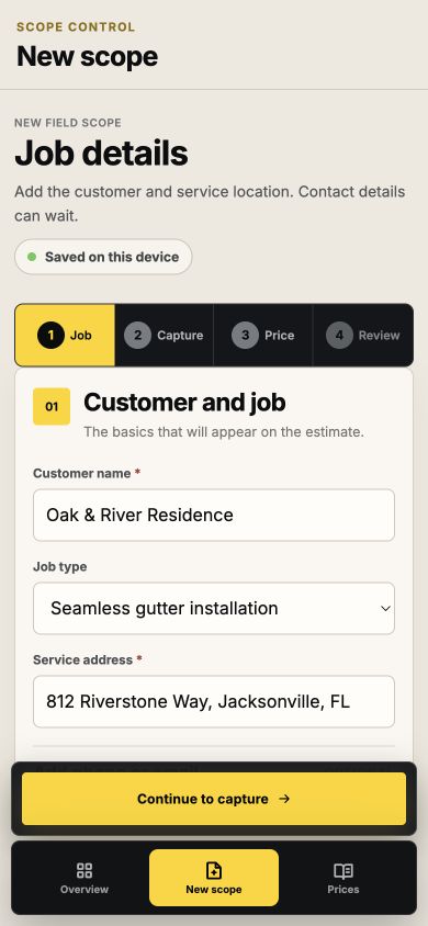 Scope Control job details screen